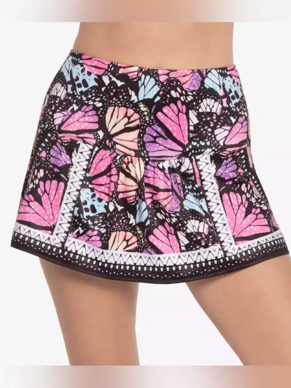Lucky in Love Flutter Pleat Butterfly Print Black Blue Pink Skort Size Small